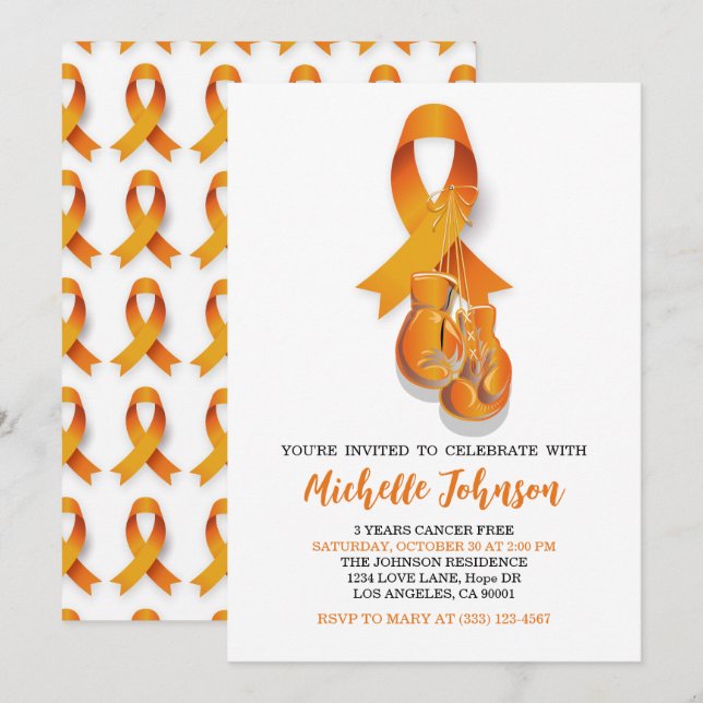 Leukaemia Awareness Orange Ribbon Cancer Free part Invitation (Front/Back)