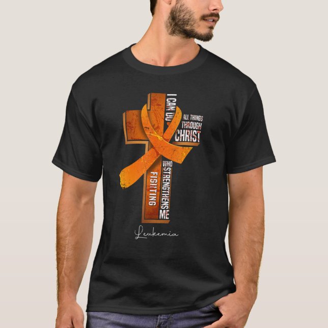 Leukaemia Awareness Orange Ribbon Christian Cross  T-Shirt (Front)