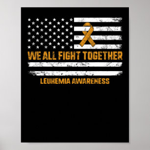 Leukaemia Awareness Orange Ribbon Usa Flag Warrior Poster