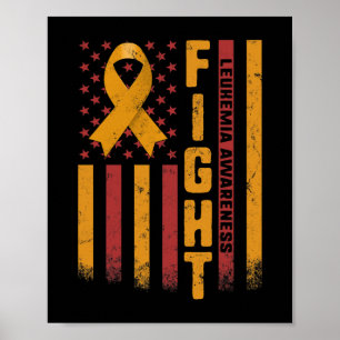 Leukaemia Awareness Orange Ribbon Usa Flag Warrior Poster