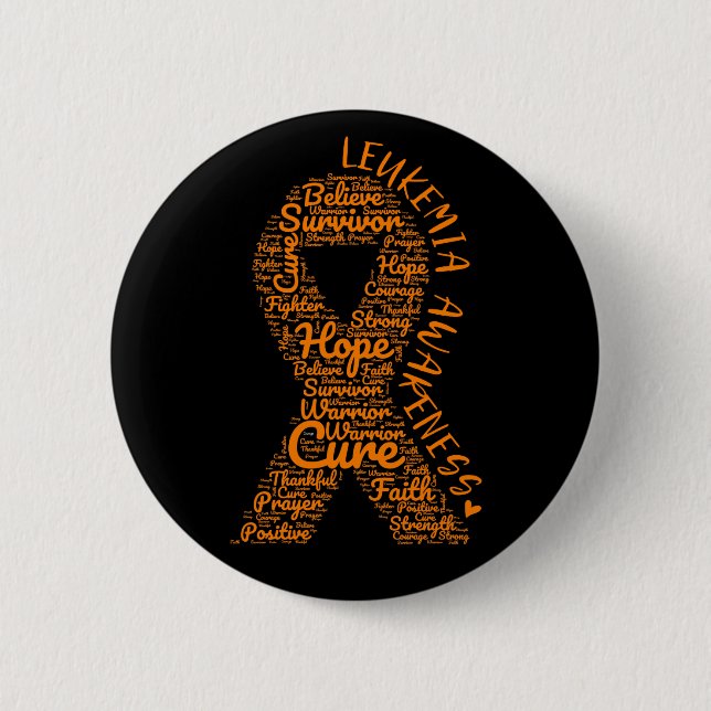 Leukaemia Awareness Orange Ribbon With Positive 6 Cm Round Badge (Front)