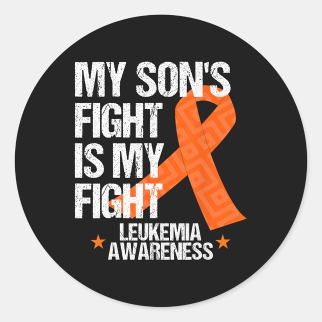 Leukaemia Awareness  Son Fight Orange Ribbon Gift  Classic Round Sticker (Front)