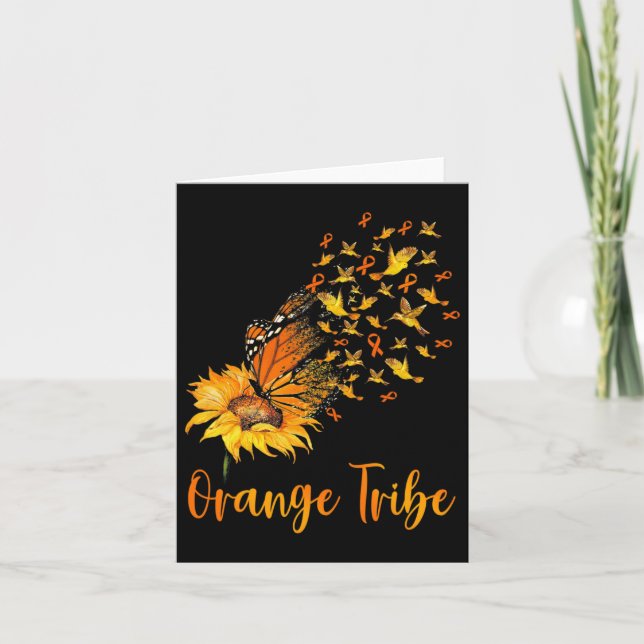 Leukaemia Awareness Sunflower Butterfly Orange Rib Card (Front)