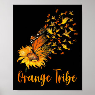 Leukaemia Awareness Sunflower Butterfly Orange Rib Poster