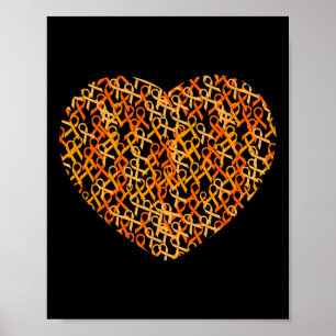 Leukaemia Awareness Support Orange Ribbon Heart Poster