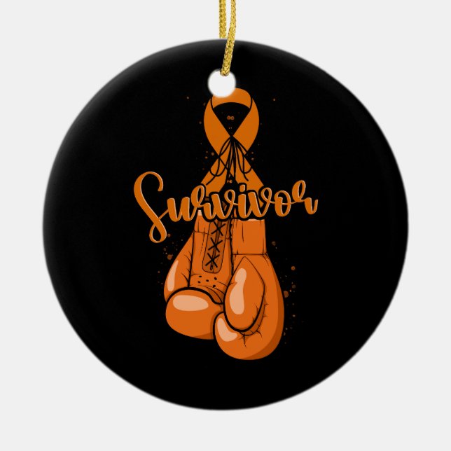 Leukaemia Awareness Survivor Orange Ribbon Boxing  Ceramic Tree Decoration (Front)