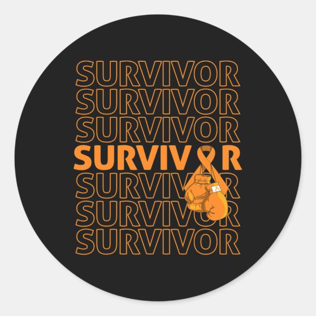 Leukaemia Awareness Survivor Orange Ribbon Boxing  Classic Round Sticker (Front)