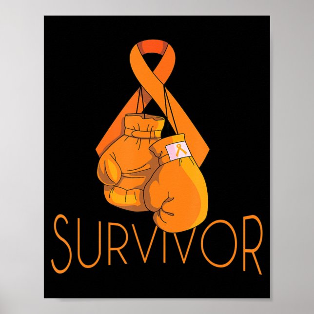 Leukaemia Awareness Survivor Orange Ribbon Boxing  Poster (Front)