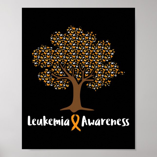 Leukaemia Awareness Tree Orange Ribbon Cancer Surv Poster (Front)