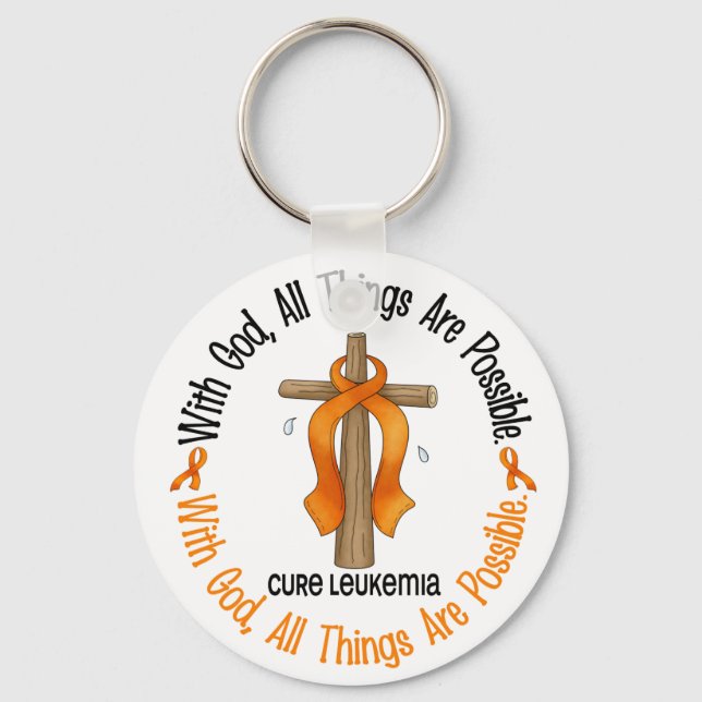 Leukaemia Awareness WITH GOD CROSS Key Ring (Front)