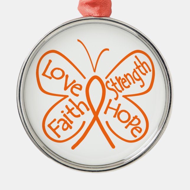 Leukaemia Butterfly Inspiring Words Metal Tree Decoration (Front)