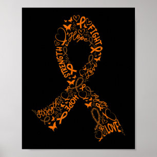Leukaemia Cancer Fight Warrior Orange Ribbon Aware Poster