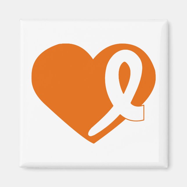 Leukaemia Cancer Orange Heart ribbon square magnet (Front)