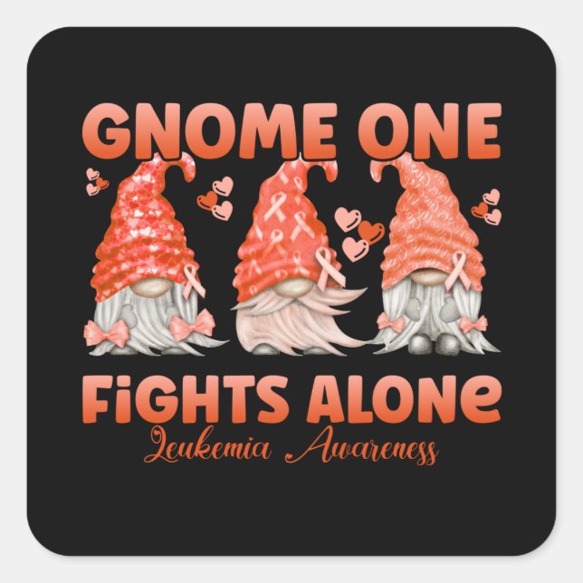 Leukaemia Cancer Orange Ribbon Gnome Square Sticker (Front)