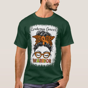 Leukaemia Cancer Warrior Messy Bun Orange Ribbon L T-Shirt