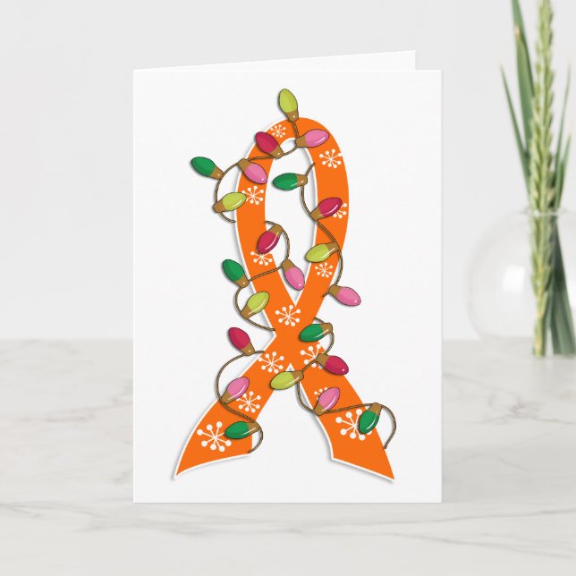 Leukaemia Christmas Lights Ribbon Holiday Card (Front)