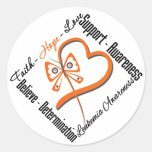 Leukaemia Faith Hope Love Butterfly Classic Round Sticker (Front)