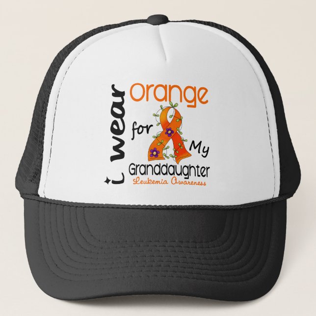 Leukaemia I Wear Orange For My Granddaughter 43 Trucker Hat (Front)