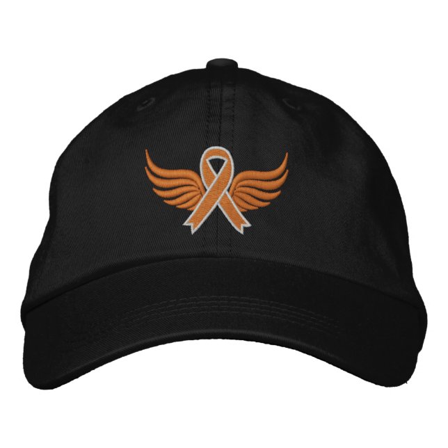 Leukaemia Orange Ribbon Wings Embroidered Hat (Front)