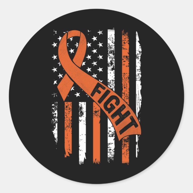 Leukaemia Ribbon Fight American Flag Leukaemia Awa Classic Round Sticker (Front)
