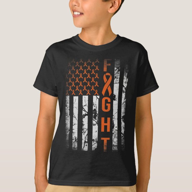 Leukaemia Ribbon Fight American Flag Leukaemia Awa T-Shirt (Front)