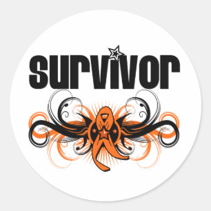 Leukaemia Survivor Grunge Winged Emblem Classic Round Sticker
