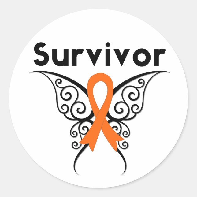 Leukaemia Survivor Tribal Butterfly Classic Round Sticker (Front)