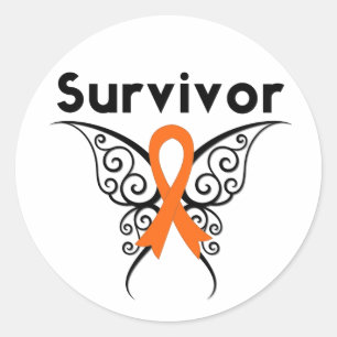 Leukaemia Survivor Tribal Butterfly Classic Round Sticker
