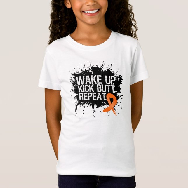 Leukaemia Wake Up Kick Butt Repeat T-Shirt (Front)