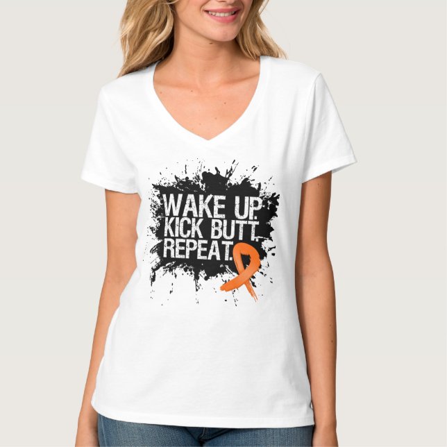 Leukaemia Wake Up Kick Butt Repeat T-Shirt (Front)