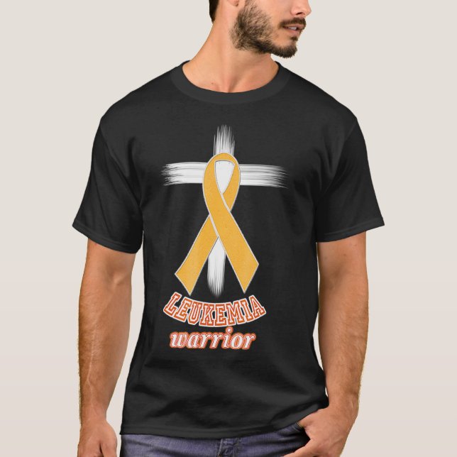 Leukaemia Warrior   Embroidery look Orange ribbon T-Shirt (Front)