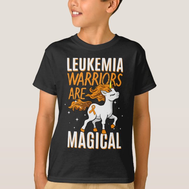 Leukaemia Warrior Magical Unicorn Orange Ribbon He T-Shirt (Front)