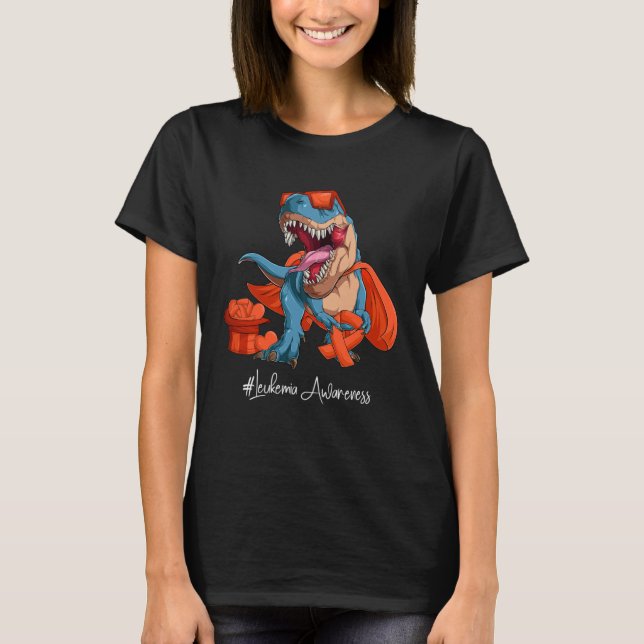 Leukemia Awareness Month Orange Ribbon Trex T-Shirt (Front)
