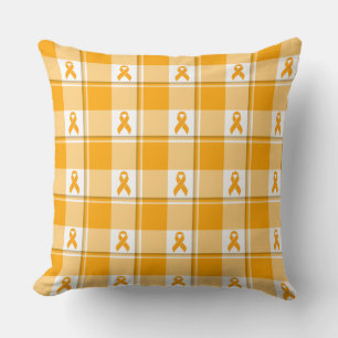 Leukemia Awareness Plaid Orange Ribbon Cushion