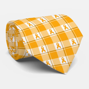 Leukemia Awareness Plaid Orange Ribbon Tie