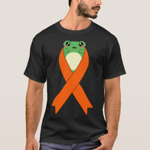 Leukemia Cancer Awareness Kawaii Frog Orange Ribbo T-Shirt