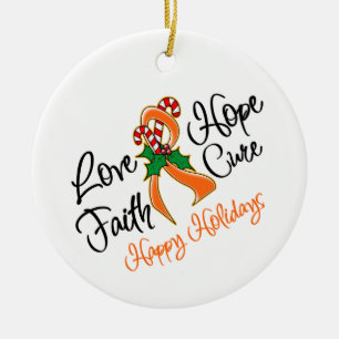 Leukemia Hope Love Cure Happy Holidays Ceramic Tree Decoration
