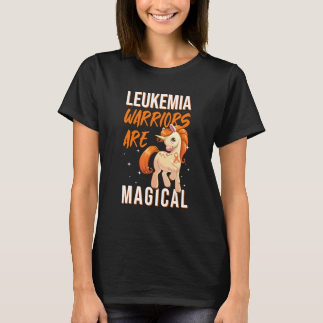 Leukemia Warrior Magical Unicorn Orange Ribbon Hem T-Shirt (Front)