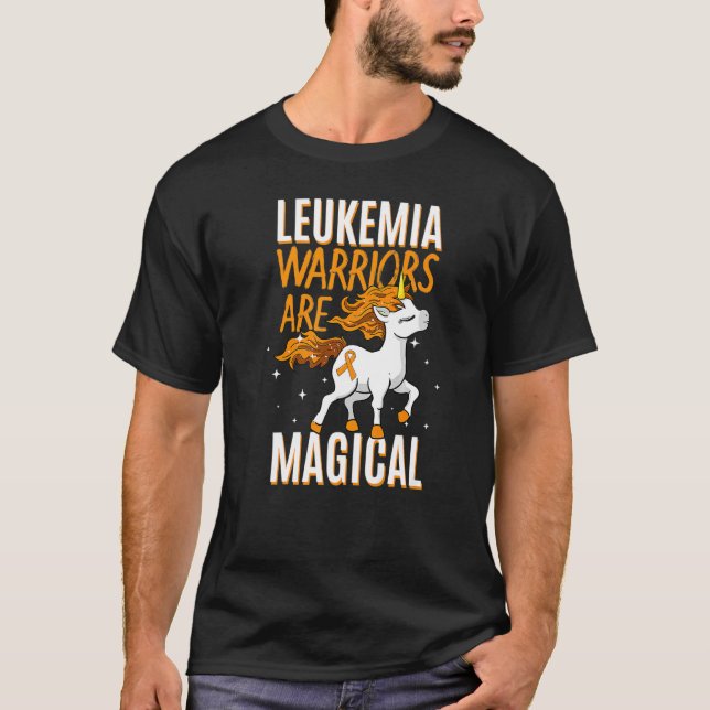 Leukemia Warrior Magical Unicorn Orange Ribbon Hem T-Shirt (Front)