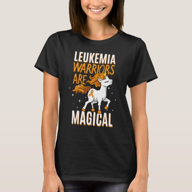 Leukemia Warrior Magical Unicorn Orange Ribbon Hem T-Shirt (Front)