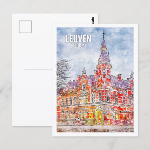 Leuven Belgium Famous Travel Place Watercolor Postcard