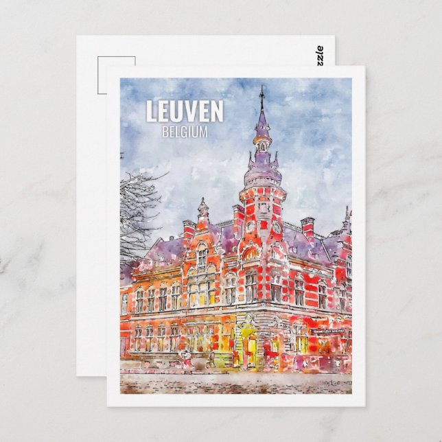 Leuven Belgium Famous Travel Place Watercolor Postcard (Front/Back)