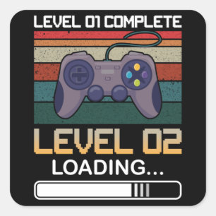 Level 01 Complete Level 02 Birthday Video Game Square Sticker