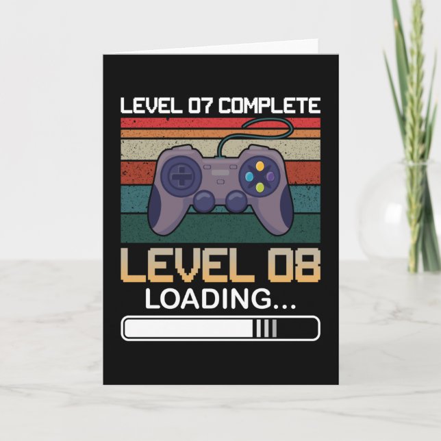 Level 07 Complete Level 08 | Birthday Video Game Card (Front)