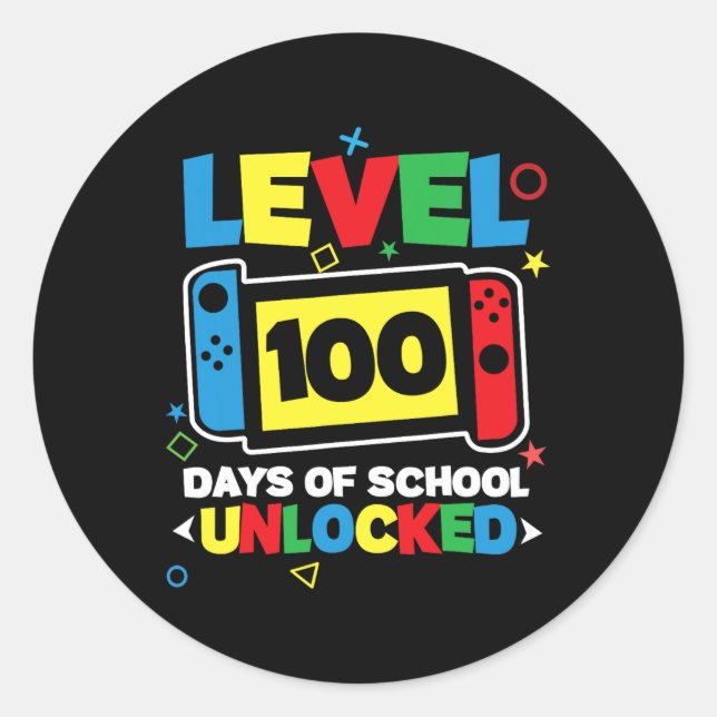 Level 100 Days Of School Complete Game Controller  Classic Round Sticker (Front)