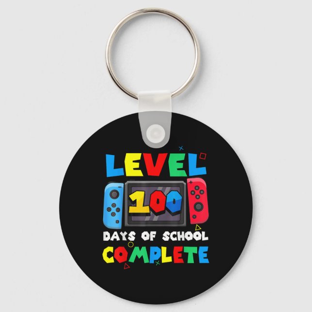 Level 100 Days Of School Complete Gamer Video Game Key Ring (Front)