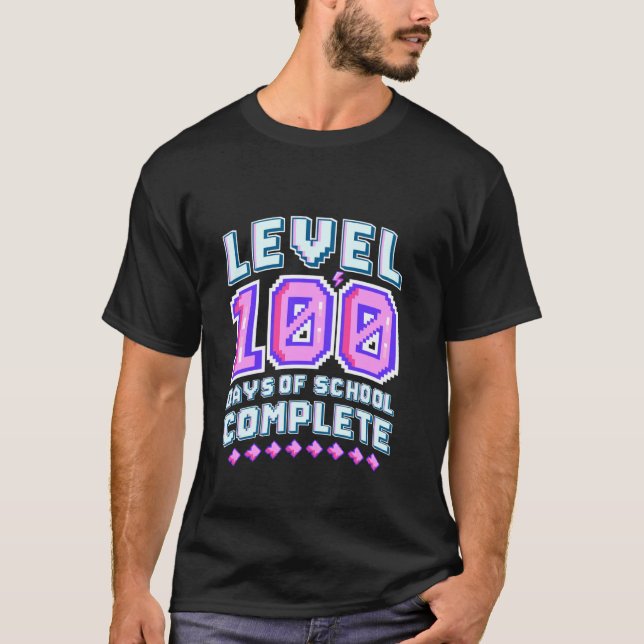 Level 100 Days Of School Complete Pixel Video Game T-Shirt (Front)