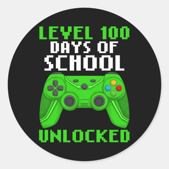 Level 100 Days Of School Completed Gaming Controll Classic Round Sticker (Front)