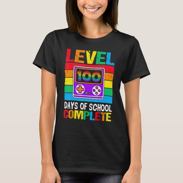 Level 100 Days of School Completed Rainbow Video G T-Shirt (Front)