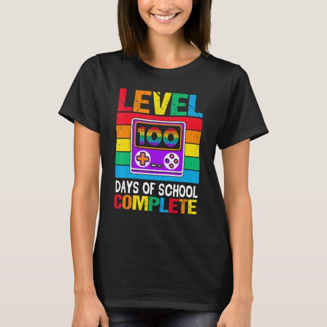 Level 100 Days of School Completed Rainbow Video G T-Shirt (Front)